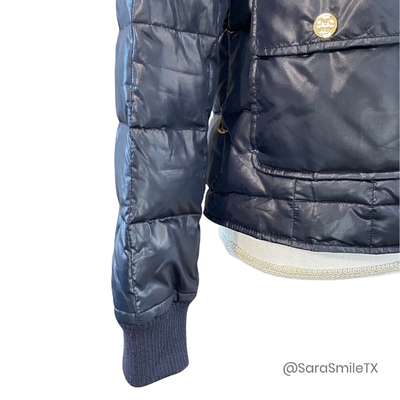 TORY BURCH Authentic Navy Blue Goose Down Puffer Gold Button Winter Coat - Picture 5 of 14